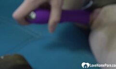 Cosplaying girlfriend bends over for some cumshot