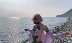 Blonde Public Blowjob Dick and Cum in Mouth by the Sea - Outdoor