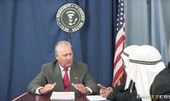 White House threesome with brunette Jennifer White