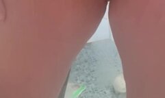 Shaven pierced pussy pissing in the shower