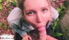 Beautiful Girl Sensual Blowjob Lover in the Wood - Cum Swallow