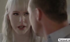 Trans teacher throated and butt fucks her guy student