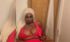 Black Cheerleader Slut Plays With Herself