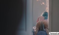 Busty TS analed and toyed by guy neighbor