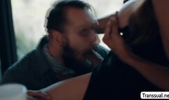 Handsome stepson analed by busty shemale