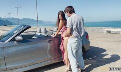 Skinny bitch gave herself to a rich guy on the coast for a cabriolet