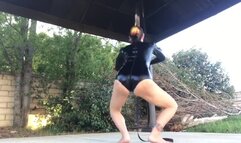 Nude Self massage and contortion training latex leotard