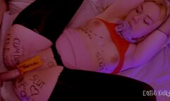 Tied up girlfriend having fun after party. She is a free use anal slut