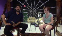 Busty redhead gets tied up with rope and  teased