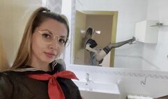 Deepthroat and dildo ride on the crystal table