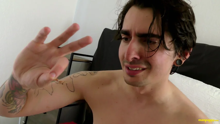 Giant Emo Boy Shoves A Little Toy In His Ass