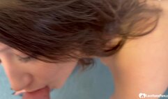 Brunette sucks me off before I fuck her