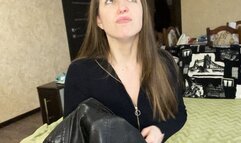 sniffing in a leather jacket