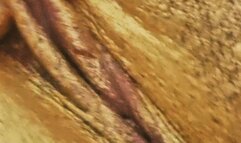 Mastubating in gold with REAL orgasm in close up