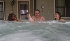 Sexy Mistresses in Hot Tub with Loser slave Husband 4K