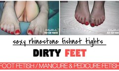 Dirty Feet, Sexy Rhinestone Fishnet Tights & Red Pedicure ( Foot Fetish )