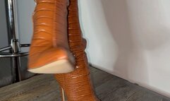 Stunning POV Bootjob with Paris Texas Croc Brown Stiletto Heeled Knee High Patent Leather Boots