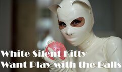 White Silent Kitty Want Play with the Balls