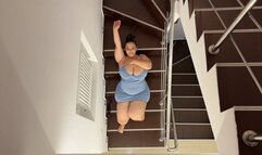 Magic wand orgasm on stairs