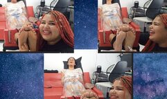 Julia is tickled in the soles, well attached to the stocks