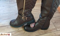 Brown boots shoejob cock trampling