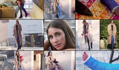 Mirna LLC Trying Out Her Crutches in and out of Hose Before the Party