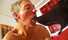 Clean my dirty boots while I fuck your mouth with them - Mistress Amber Leigh & Osel - MP4 Clip