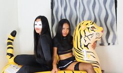 Sexy Cat Burglar Kate And Sexy Police officer Stella Ride Your Inflatable