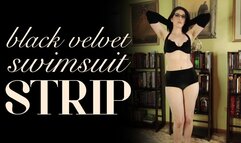 Seductive Strip in Black Velvet Swimsuit & Gloves