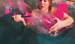 Alla jumps on an inflatable mattress in the pool and it loudly bursts and deflates and Alla completely destroys the mattress with a sharp object!!!