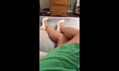 POV Green Dress On The Bed High Heels