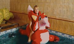 Alla naked hot fucking an inflatable fox in the pool and wearing a red inflatable vest!!!