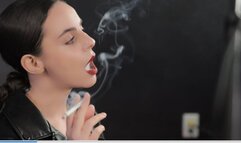 Smoking in Leather Jacket Close Up