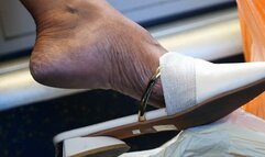 Candid business woman dangling elegant slippers, shoe fetish - 1080p