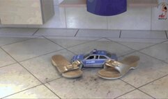 Stable toy car under wooden flats