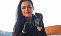 Chocking black leather gloved