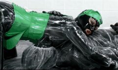 Black rubber couple wrapped in plastic coats - Part 1 of 2 - Blowjob and Piss mania