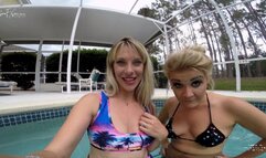 Giantess Whitney and Vicky have a play day at the pool