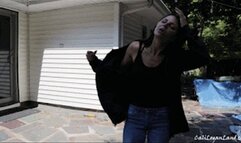 Sprayed to Strip: Cali complains through her ball gag after being hosed down, stripped nude and handcuffed