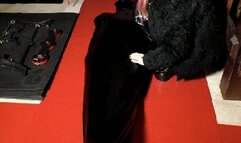 Cbt with extreme high heels and wartenberg pinwheel on a slave totally encased in bondage sack WMV version