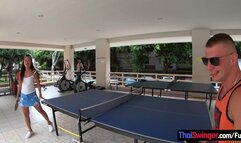 Curvy Thai amateur girlfriend sex in the shower after a game of Ping Pong