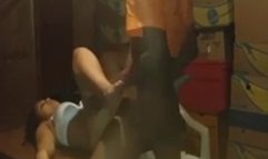 Interracial co-workers fuck in storage room