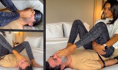 The Foot Smothering Experience: Mistress Enola pinching his slave nose with her smelly feet ( 720HD)