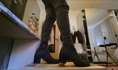 Badbitch tramples my cock with her kneehigh boots on a cockboard