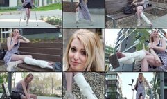 Jade SLWC with Heel Bar Struggling on Crutches in Long Summer Dress