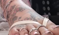 Under Giantess in a dress Flip Flops Wearing jingly coin anklets and toe rings ShoePlay,Stomping foot tapping sounds jingly asmr