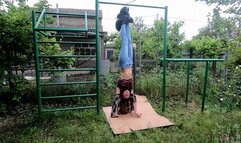 Tied at the ankles and lifted upside down on a rope (custom vid)