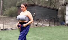 Milking huge tied tits with nipple rings