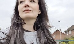 Grey leggings outdoor crouching wetting peeing