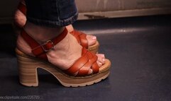 Candid foot fetish, coworker big feet with red sandals